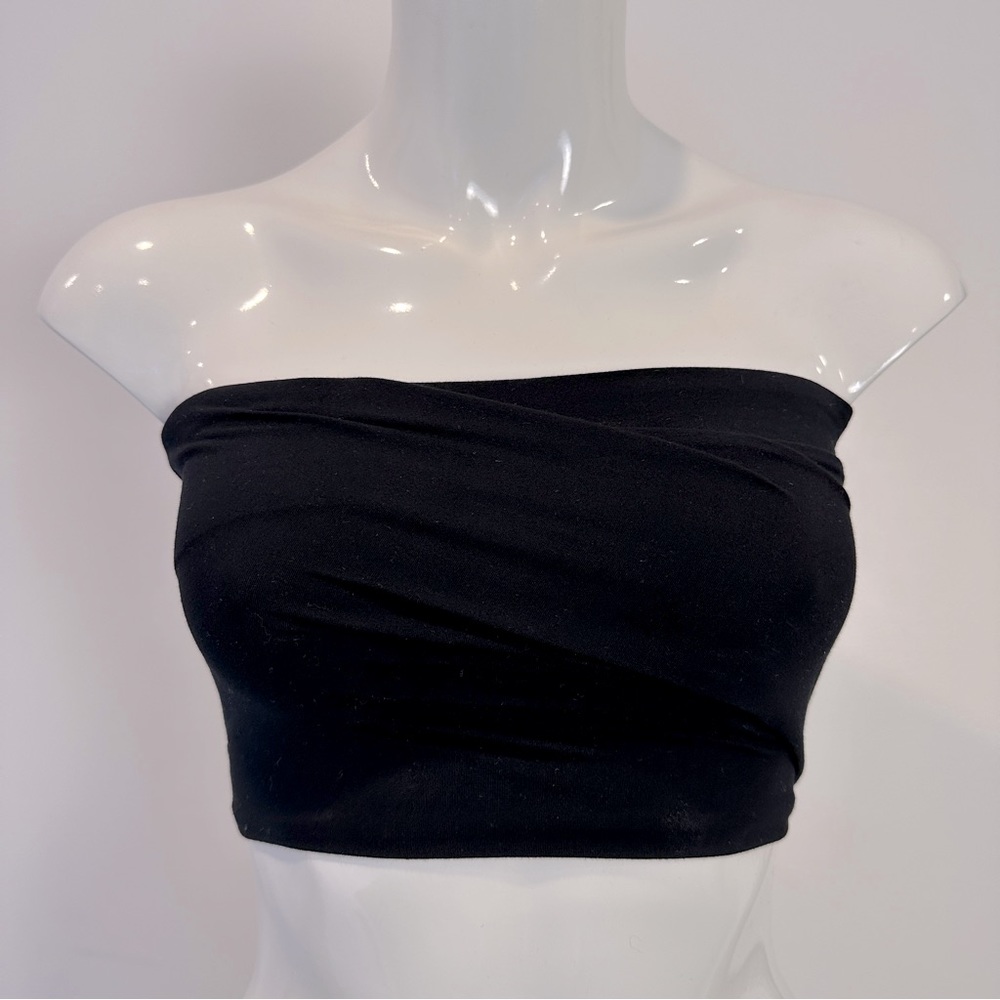 NEW Helmut Lang Pleated Bra Tube Top Cropped Size Small Black $165 BNWT